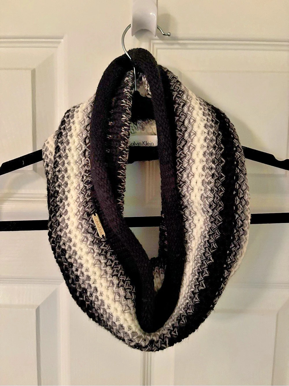 Calvin Klein Striped Infinity Scarf in Black & White Like New